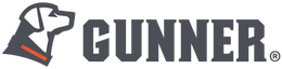 Logo featuring a stylized dog head in profile with an orange collar, next to the word GUNNER in bold, uppercase gray letters—a perfect fit for a hunting dog kennel brand.