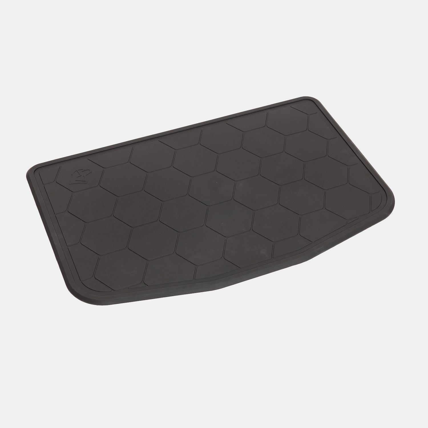 The GUNNER BOWL MAT - BLACK is a black rubber car trunk mat featuring a honeycomb pattern and a rectangular shape with rounded corners, shown on a white background. This slip-resistant mat ensures secure placement and provides dependable protection for your cargo area.