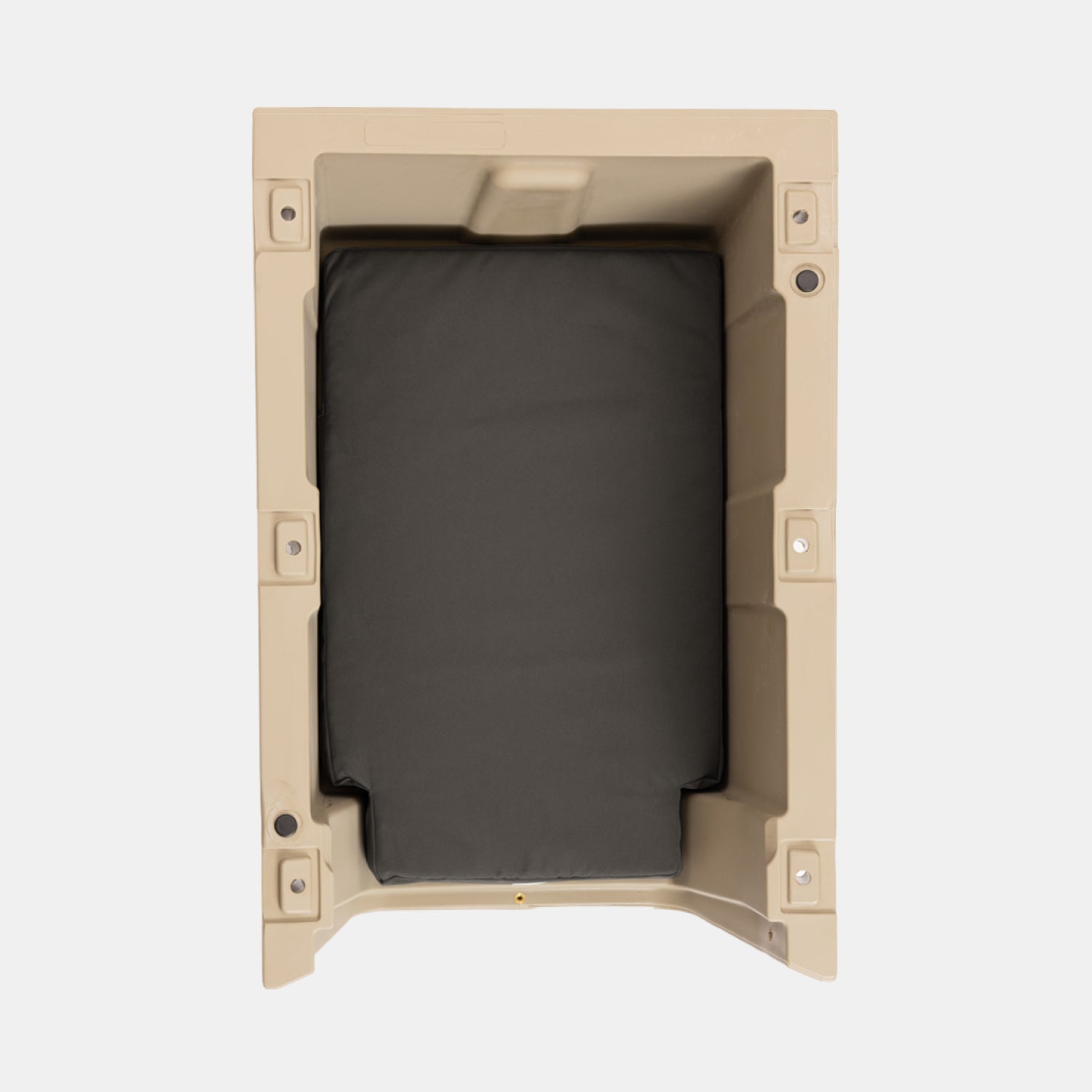 The GUNNER LONG HAUL BED is a beige, rectangular plastic dog bed with a fitted black cushion, shown from above against a plain white background.